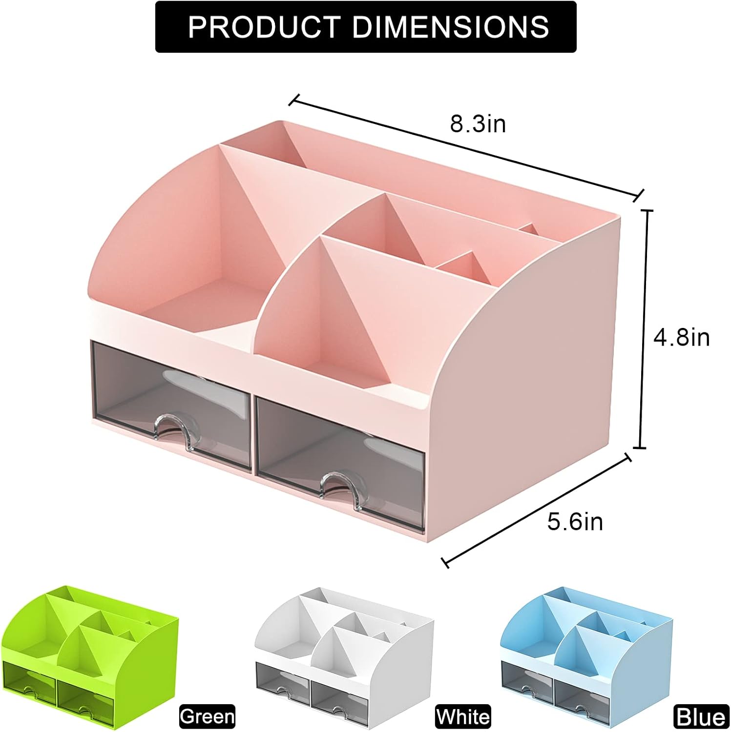 COMFYROOM Desk Organizer with 6 Compartments and 2 Drawers, Plastic Makeup Organizer, Pen Holder for Desktop Storage, Desk Organization for School, Home, Office Supplies